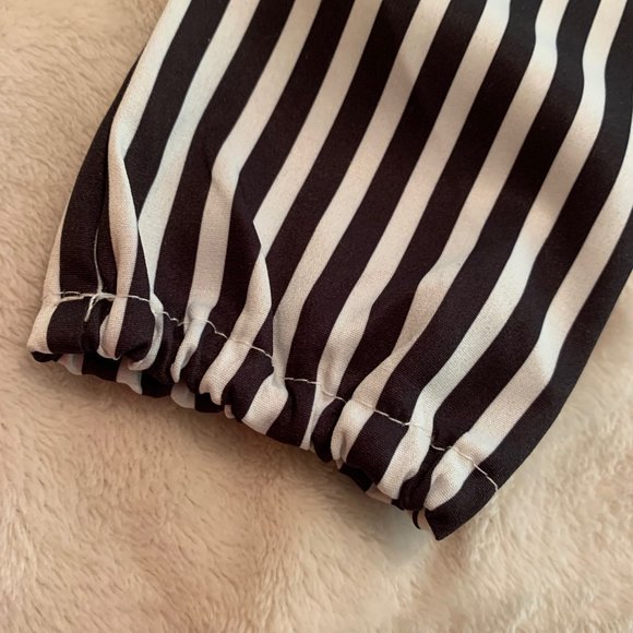 Black and Grayish/Ivory Paper Bag Waist Pants - Picture 8 of 15